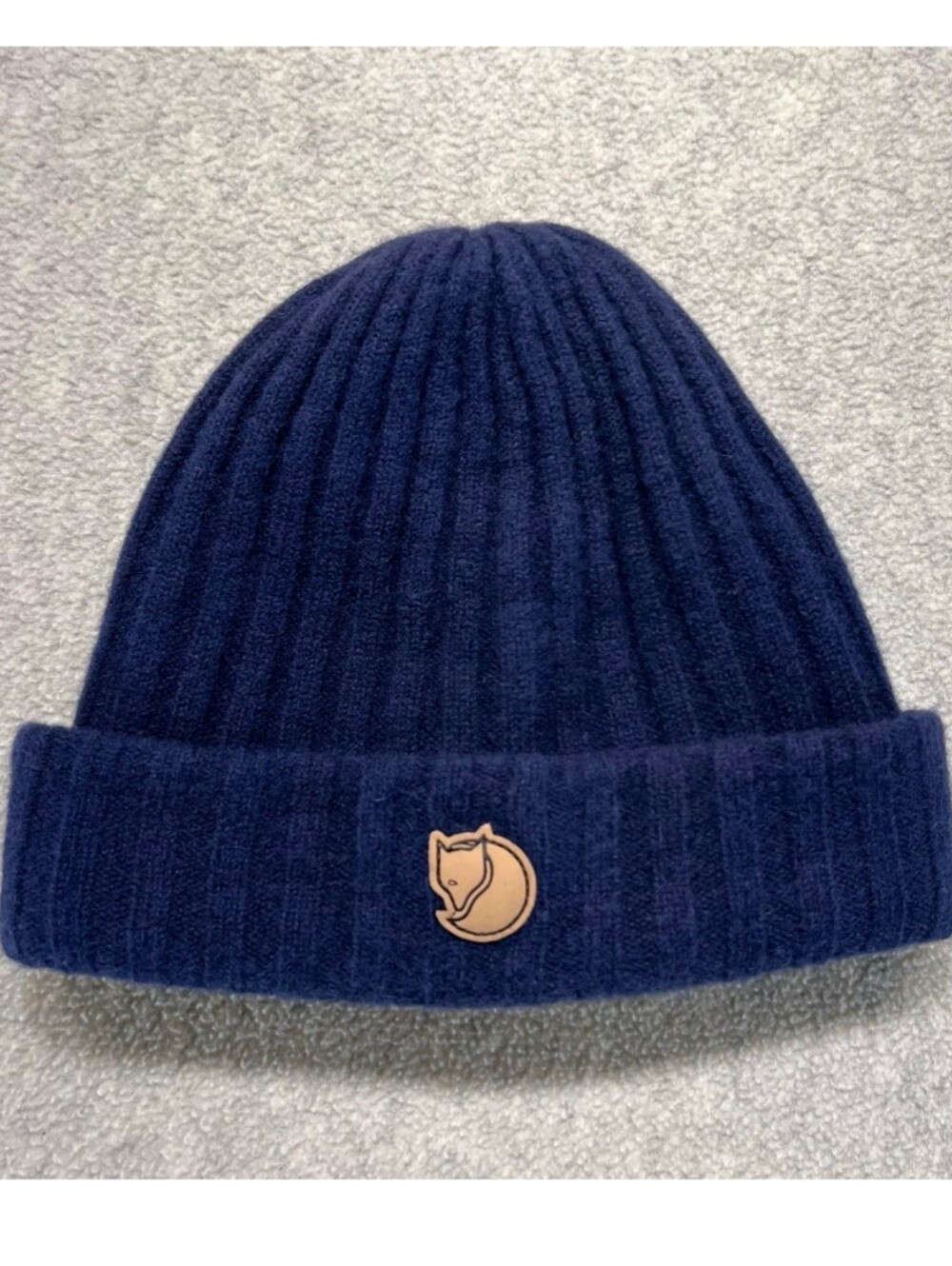 FJALLRAVEN Hat Ribbed Knit Beanie navy Blue wool One Size